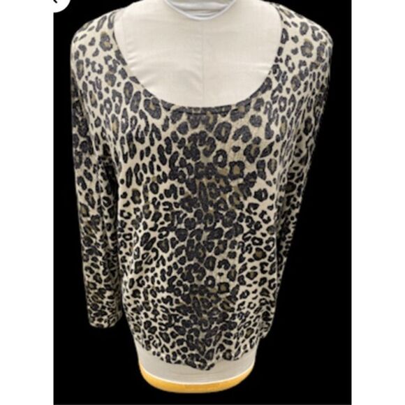 NYGARD Collection Leopard Sweater Metallic Knit Pullover Sz. 0X - Picture 4 of 9